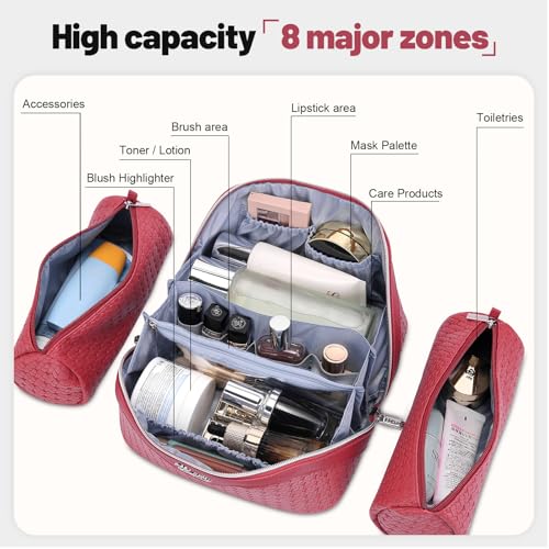 BOYATU Travel Makeup Bag Cosmetic Bags for Women: Large Capacity 3 Pcs Set Make up Bag with Compartments - Waterproof Vegan Leather Toiletry Organizer Bags with Handle (L54Rose) - color: L54Rose