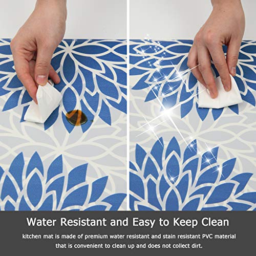 HEBE Anti Fatigue Kitchen Rug Sets 2 Piece Non Slip Kitchen Mats for Floor Cushioned Kitchen Rugs and Mats Waterproof Comfort Standing Mat Runner for Kitchen,Home Office,Sink,Laundry - color: Blue, size: 17.3"x48"+17.3"x28"-0.4"Th