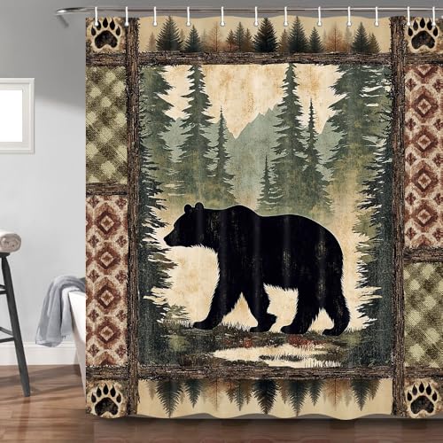 Cabin Bear Shower Curtain, Rustic Deer Hunting Decor Bath Curtains, Farmhouse Country Wooden Camping Forest Waterproof Fabric Bathroom Accessories Set, 47X64 inch with Hooks - color: Deer, size: 47"W x 64"L (Pack of 1)