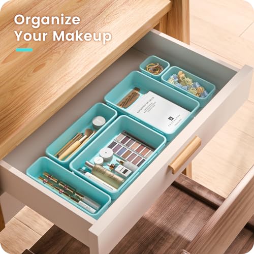 【Military Grade】A-LuGei Drawer Organizer,【𝟱𝗦𝗶𝘇𝗲】Makeup organizer,【Holds 177 Items】Bathroom Organizers and Storage,Organization and Storage,Desk Drawer Organizer for Vanity【Blue】 - color: Blue