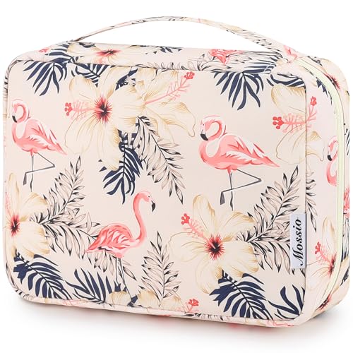 Mossio Hanging Toiletry Bag with Sturdy Hook - Large Portable Cosmetic Makeup Travel Organizer for Men & Women - color: Beige Bird