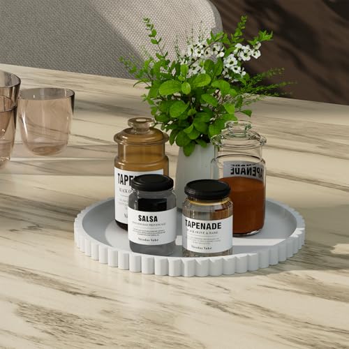 HighHerz Silicone Bathroom Countertop and Vanity Tray-10 Inch Round Silicone Bathroom Tray, Modern Bathroom Decor, Coffee Table Decor, Decorative Tray for Candle, Perfume, Plants (White) - color: White, size: 10.1"