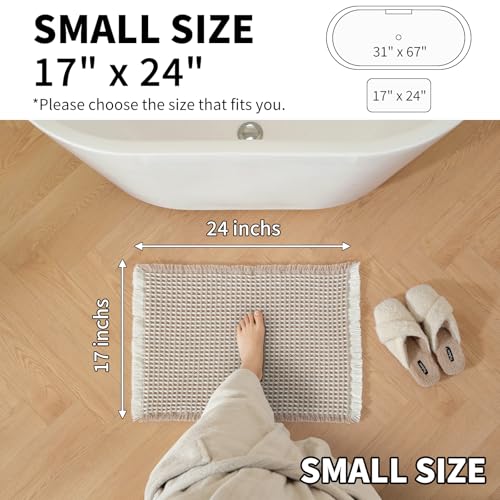 Waffle Bath Mat - Super Water Absorbing Bath Mat Quick Dry, Bathroom Rugs Non Slip Washable, Rubber Backed Bathroom Mat for Bathroom Floor, Tub and Shower, 17" x 24", Brown & White - color: Brown & White, size: 17" x 24"