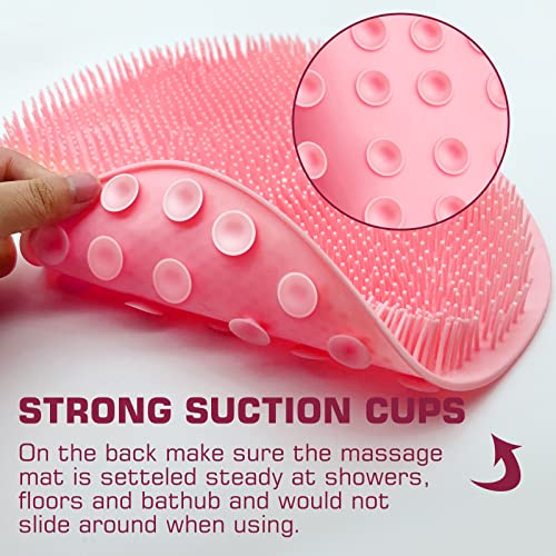 Shower Foot Scrubber Mat Back Washer Back Exfoliating Bath Wash Pad Wall Mounted Slip Suction Cups Foot Scrubber for Use in Shower Cups Foot Cleaner for Men and Women - color: Pink