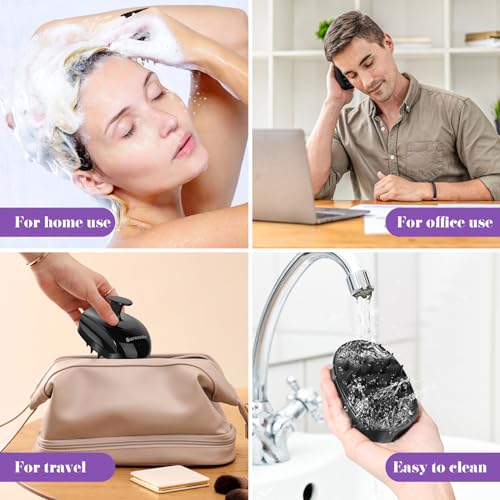 Scalp Massager Shampoo Brush with Soft Silicone Bristles for Hair Growth, Scalp Scrubber Head Massager for Dandruff Removal, Shower Hair Brush for Women Men Kids Wet Dry Hair, Black