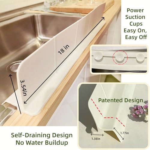 Sink Splash Guard | Tall Wall Splatter Screen | Keeps Clothes & Countertops Dry for Kitchen & Pet Bathing | Strong Silicone Suction -Sink Edge Protector | Perfect for Washing Dishes & Small Dogs - color: Cream, size: 18 Inch