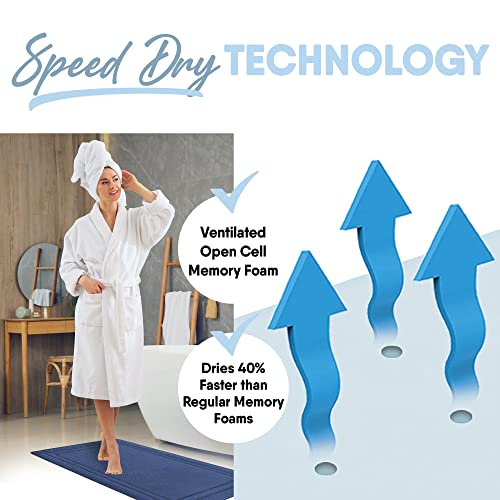 MICRODRY Quick Drying Memory Foam Framed Bath Mat with GripTex Skid-Resistant Base, Runner - 24x58, Blue - color: Blue, size: 24" x 58"