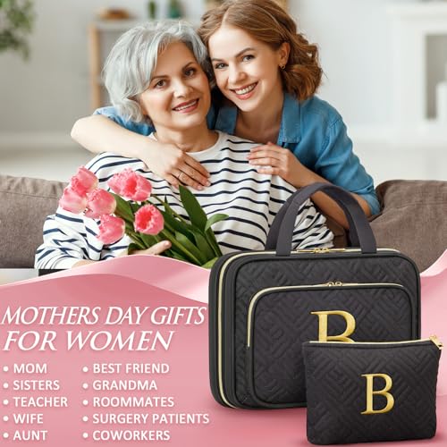 Gifts for Women, Initial Toiletry Makeup Bag Hanging Cosmetic Organizer with Embroidery Letter Personalized Nurse Teacher Appreciation Birthday Mothers Day Gifts for Mom Sister Wife Friends Auntie Her - style: B