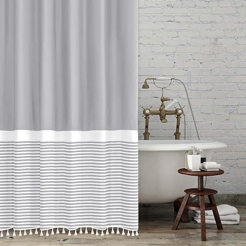 Seasonwood Extra Long Shower Curtains Modern Farmhouse Shower Curtain 72x84 Inch Grey Boho Fabric Weighted Shower Curtain for Bathroom Waterproof - color: Grey, size: 72"W x 84"L (Pack of 1)