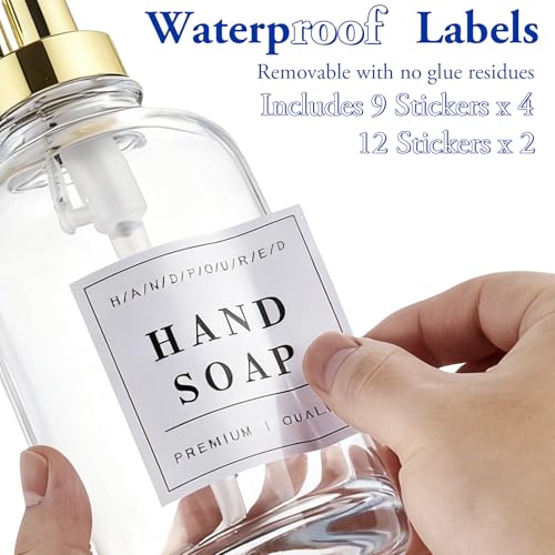 Glass Soap Dispenser with Pump,Tray,Funnel, Countertop Soap and Lotion Dispenser Set of 2 with 60 Stickers, Dish and Hand Soap Dispenser Bottle for Kitchen,Bathroom,Shower,500ml/16.9oz - color: Blk-5010-2g
