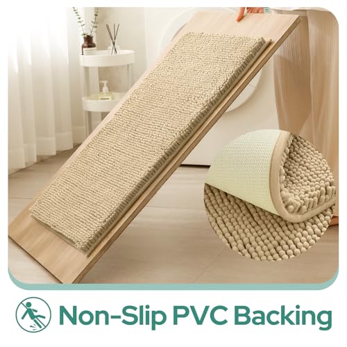HOMEIDEAS 2 Pieces Bathroom Rugs, Non Slip Absorbent Chenille Toilet Bath Mat Set (Beige) - color: Beige-beige, size: 1'5" x 2'8" (Rectangular 20"x32"+17"x24")