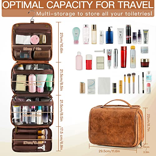 Elviros Hanging Travel Toiletry Bag Gift for Men，Mens Toiletries Bag Gifts Set Shaving Dopp Kit Water-resistant Bathroom Toiletries Organizer PU Leather Cosmetic Bags 2 Pack - color: Brown, size: 2 Piece