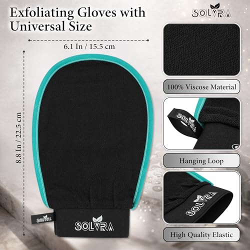 Exfoliating glove for Shower & Exfoliating body scrubber – 100% Vegan Viscose Kessa Mitt for Dead Skin Removal, Self-Tan Fade & Keratosis Pilaris –Dual-Texture Glove for Spa & Massage (1 Pack Black) - color: Pack of 1 - Black with Green Border