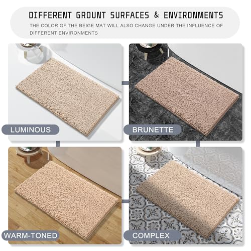 Yimobra Long Bathroom Rugs 44"x24", Extra Soft Non Slip Bath Mat for Tub, Super Absorbent Quick Dry Shaggy Rug Floor Carpet, Machine Washable,Beige - color: Beige, size: 44" X 24"
