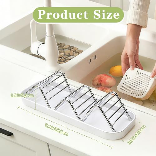 Bar Soap Holder, Stainless Steel Shampoo Bar Holder for Bathroom Shower Wave-Shaped Self Draining Soap Dish with Water Tray for Shampoo Bars, Conditioner Bars (White, 7.4"×3.2")