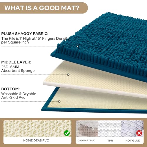 HOMEIDEAS 3 Pieces Bathroom Rugs, Extra Large Ultra Soft Non Slip Absorbent Chenille Toilet Bath Mat Set (Atlantic Blue) - color: Blue-atlantic Blue, size: 17"x24"+20"x32"+U Shape 20"x24"