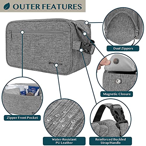 PAVILIA Toiletry Bag for Men, Travel Essentials Shaving Dopp Kit, Mens Travel Bag Toiletries Organizer Case for Grooming, PU Leather Water Resistant Cosmetic Bag Pouch (XL, Heather Grey) - color: Heather Gray, size: Extra Large (12x6x7)