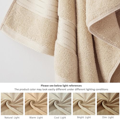 COZYART Beige Bath Towel Set, Turkish Cotton Hotel Large Towel Bulk for Bathroom, Thick Bathroom Set of 6 with 2 Bath Towels, 2 Hand Towels, 2 Washcloths, 650 GSM - color: Beige, size: 6 Piece Towel Set