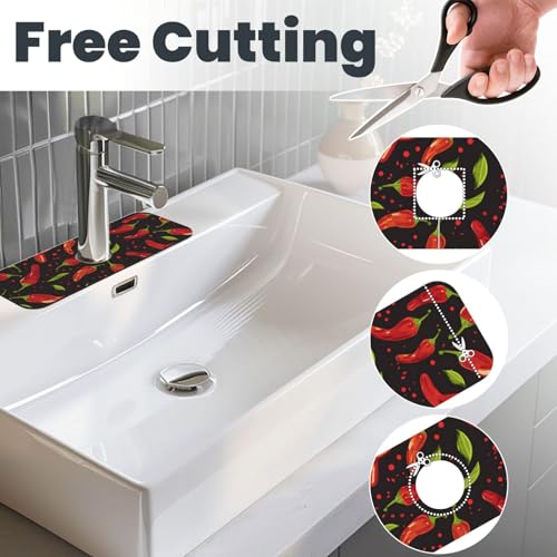 Faucet Draining Mat For Kitchen Sink, Red Chili Pepper Diatom Mud Absorbent Drain Pad For Bathroom Kitchen Sink Splash Guard Drying Mat - color: Red Chili Pepper, size: One Size