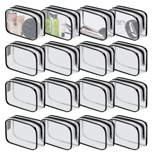 YedsIntu 16 Pieces Clear Cosmetic Bags PVC Clear Makeup Bags TSA Approved Toiletry Bag with Zipper Waterproof Vinyl Plastic Organizer Storage Transparent Pouch for Women and Men (Black, Small) - color: Black-S