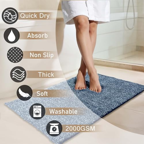 Non-Slip & Super Absorbent Bath Mat, 32x20 Inch Large Microfiber Bathroom Rug, Ultra Plush Quick Dry Machine Washable Shaggy Carpet for Shower Tub Floor, Dark Denim - color: Dark Denim, size: 32"x20"