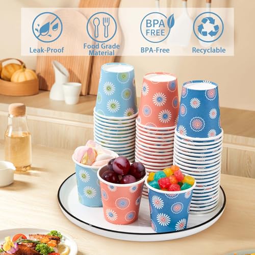 SIUQ [600 Pack 5 oz Paper Cups, Disposable Bathroom Cups, Small Mouthwash Cups, Hot/Cold Beverage Drinking Mini Cup for Party, Picnic, BBQ, Travel (Daisy) - color: Daisy 5oz-600 pack