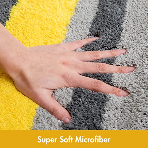 MIULEE Yellow Grey Bathroom Rug 20x30 Inch, Soft Thick Microfiber Striped Bath Mat, Non Slip Fluffy Plush Machine Washable Quick Dry for Bathroom Decor, Floor Tub and Shower - size: 20”x30”