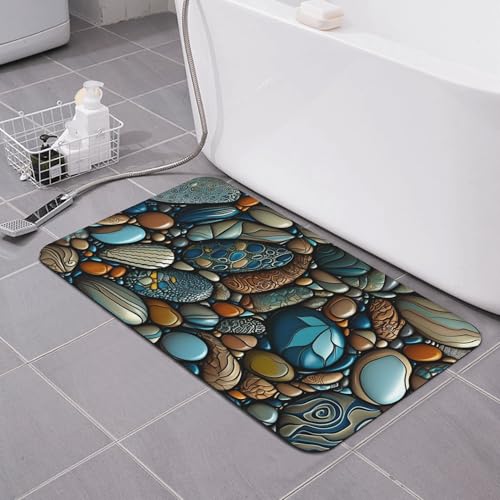 Colorful Pebbles Bath mats Quick Dry Absorbent Bath Rugs Rubber Non Slip Bath Mat for Bathroom Floor Tub Shower Sink 16"×24" - color: Colorful Pebbles, size: 16"x24"