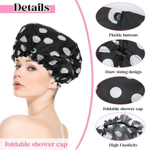 2 Pcs Large Shower Cap for Braids, Extra Long Shower Cap for Women Long Hair & Locs, Waterproof Hair Bonnets for Dreadlocks Drawstring Bath Caps for Women & Men (Polka Dots, Black) - color: Black, Polka Dots