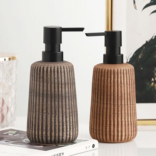 Comeon Hand Soap Dispenser, 12OZ/340ml Marble Dish Soap Dispenser Ceramic Countertop Refillable Hand Lotion Pump Bottle Liquid Hand Soap Jar Shower Dispenser Kitchen Bathroom Décor (Light Brown)
