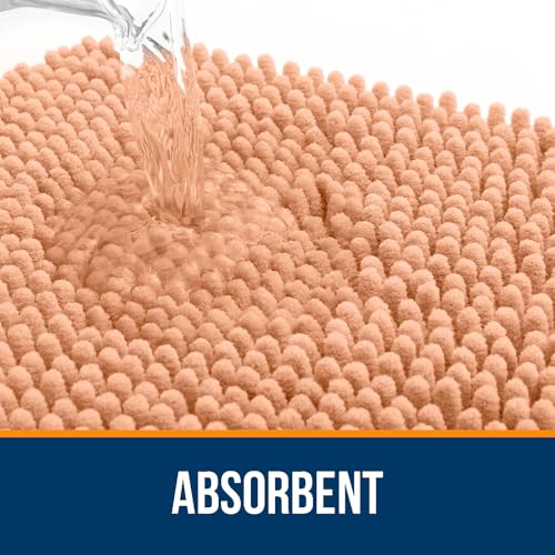 OLANLY Toilet Rugs U-Shaped 20x20, Extra Soft Absorbent Chenille Contour Bathroom Rugs for Toilet, Dry Quickly, Machine Washable, Non-Slip Bath Mat, Peach - color: Peach, size: 20" X 20" Contour Rug