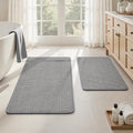 HOMEIDEAS Bathroom Rugs Set 2 Piece, Ultra Thin Non-Slip Bath Mats Rubber Backed, Chenille Absorbent Quick Dry Mats for Shower & Vanity, Low Profile Fits Under Door (Grey, 32"x20"+24"x17") - color: Grey