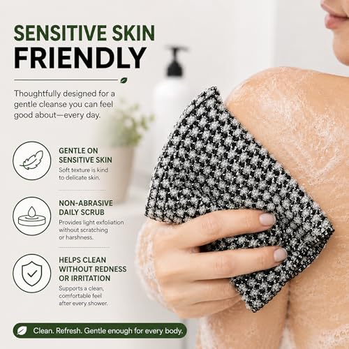 Blissal Exfoliating Towel, Back Scrubber for Shower, Exfoliating Washcloth | Easy Back Reach, Gentle Daily Exfoliation, Quick-Dry Loofah Alternative