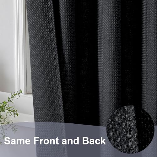 OWENIE Black Shower Curtain 84 Inches Extra Long, Waffle Weave Heavy Fabric Shower Curtain for Bathroom, Waterproof Soft Hotel Spa Luxury Elegant Bath Curtains, Machine Washable, Black, 72x84 Inch - color: Black, size: 72"W x 84"L (Pack of 1)