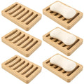 6 Pack Bamboo Soap Dish, Bar Soap Holder Self Draining Soap Dish Natural Bamboo Soap Holder Waterproof Anti-Slip Wooden Soap Dishes for Bar Soap Saver Tray for Shower Bathroom Kitchen Sink Bathtub