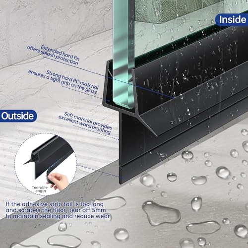 2-Pack Frameless Shower Door Bottom Seal (3/8" X 36") Clear Glass Seal Strip Shower Door Sweep - Stop Shower Leaks, Black - size: 3/8"(10mm)-36"- Black