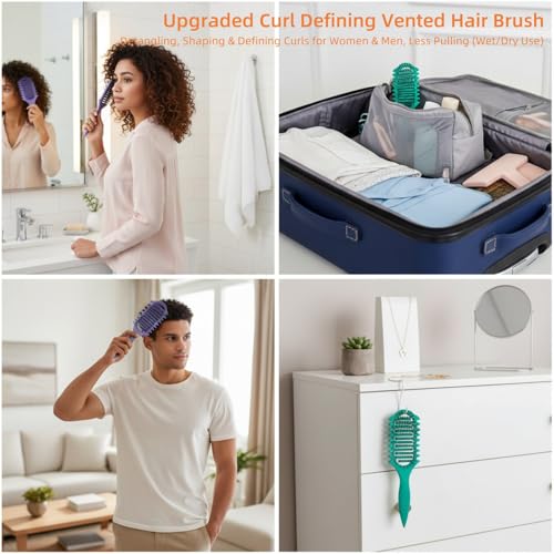 ANIS・KEBBR Vented Curl Hair Brush 2PCS Detangling Wet Dry Styling Brush Less Pull for All Hair Types