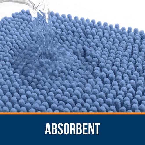OLANLY Toilet Rugs U-Shaped 20x20, Extra Soft Absorbent Chenille Contour Bathroom Rugs for Toilet, Dry Quickly, Machine Washable, Non-Slip Bath Mat, Cornflower Blue - color: Cornflower Blue, size: 20" X 20" Contour Rug