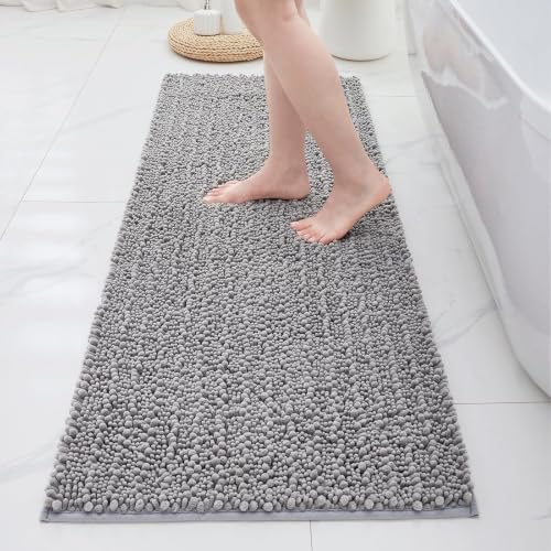 ILANGO Bathroom Rugs Light Grey 44x24,Extra Soft Absorbent Chenille Bath Rugs,Thick Non-Slip Shaggy Bath Mat,Machine Washable Quick Dry Bath Mats for Bathroom Floor, Tub, Shower Accessories - color: Light Grey, size: 24"×44" Bathroom Rug