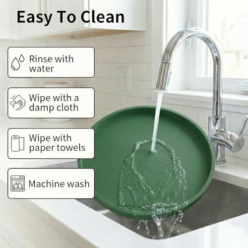 Round Tray Silicone Green, 10.6 Inch Bathroom Tray Countertop Decor, Vanity Trays for Bathroom Organizers, Waterproof Bathroom Tray for Counter, Decorative Coffee Table Tray - color: Green, size: 10.6"