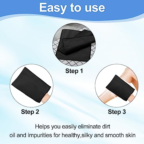 Tatuo 12 Pack Korean Exfoliating Mitt & Cloth, Viscose Rayon Dead Skin Remover Washcloth, Multi Color Body Scrub Towel for Shower Spa Travel(Small,Black) - color: Black, size: Small