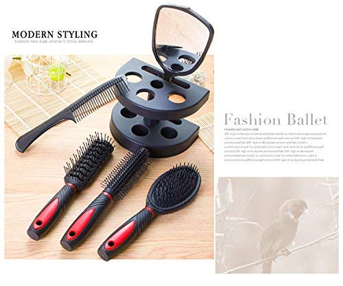 Set of 5 Hair Combs Set Professional Salon Hair Cutting Brushes Sets Salon Hairdressing Styling Tool Mirror And Holder Stand Set Dressing Comb Kits for - color: Red