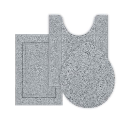 SHACOS Microfiber Bathroom Rugs Set of 3 Pieces | Small Bath Mats 16"x24" with Toilet Lid Cover U Shaped Toilet Rug Fluffy Plush Non Slip Washable Carpet(Light Grey) - color: Light Grey, size: 16"x24"+U-Shape 20"x24"+Lid Cover 19"x21"