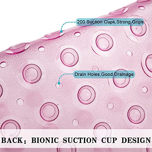 Bathtub and Shower Mats, Extra Long Non-Slip Bath Tub Mat 39 x 16 Inch, Machine Washable Bathmat with Suction Cups & Drain Holes for Bathroom Floor, Clear Pink - color: Clear Pink