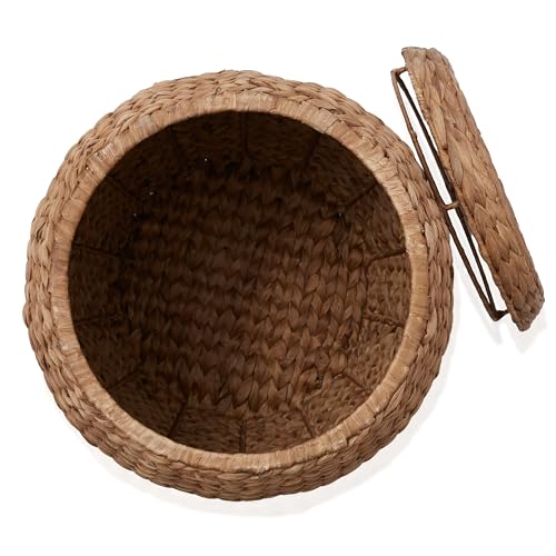 Casafield Round Storage Basket with Lid - Cinnamon, Handwoven Water Hyacinth Organizer for Laundry, Blankets, Plants, Bedroom, Living Room, Office - color: Cinnamon