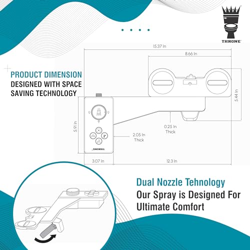 Throne Bidet Attachment - USA Patented - Non-Electric Self Cleaning Water Sprayer Toilet Bidet Seat Attachment, Double Nozzle (Frontal & Rear Wash), Easy Install (Black) - color: Black/Chrome