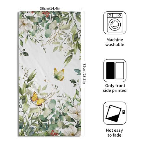 Sage Green Leaves Hand Towels for Bathroom Set of 2 Spring Green Floral Bath Towels 14X28 Inch Spring Kitchen Towels Soft Absorbent Decorative Quick Drying Fingertip Towels for Shower Face Gym Spa - color: Spring Green Floral
