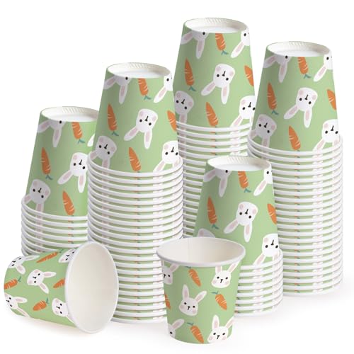 WRAPAHOLIC 3oz Easter Paper Cups - 100 Pack Disposable Bathroom Cups with Carrot Bunny Design, Small Mouthwash Cup for Toothbrush Rinse, Home Bathroom, Easter, Baby Shower and Party - color: Easter - Green Carrot Bunny