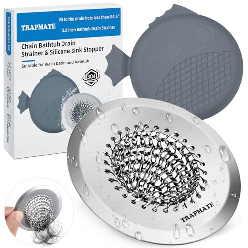 TRAPMATE Shower Drain Hair Catcher, 2.8" Fast Drainage Bathtub Stopper Drain Strainer Kit, Stainless Steel Shower Drain Cover, Bathtub Drain Protector for Sinks & Tubs (Patented Product) - color: Silver & Gray
