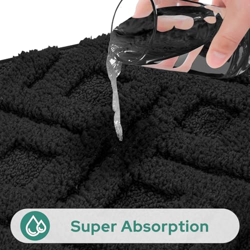 HOMEIDEAS Black Bathroom Rug Set 2 Piece, Soft Microfiber Tufted Bath Mats, Super Absorbent Non Slip, Machine Washable Bathroom Rugs for Tub, Shower and Floor, 20" x 32" Plus 16" x 24" - color: Black
